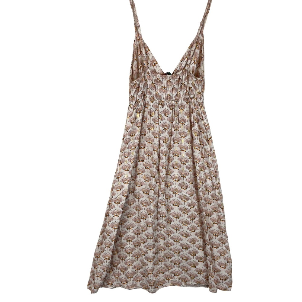 Made in Italy Dragonfly Fan Print Gold Foil Sundress V-Neck Spaghetti Strap S